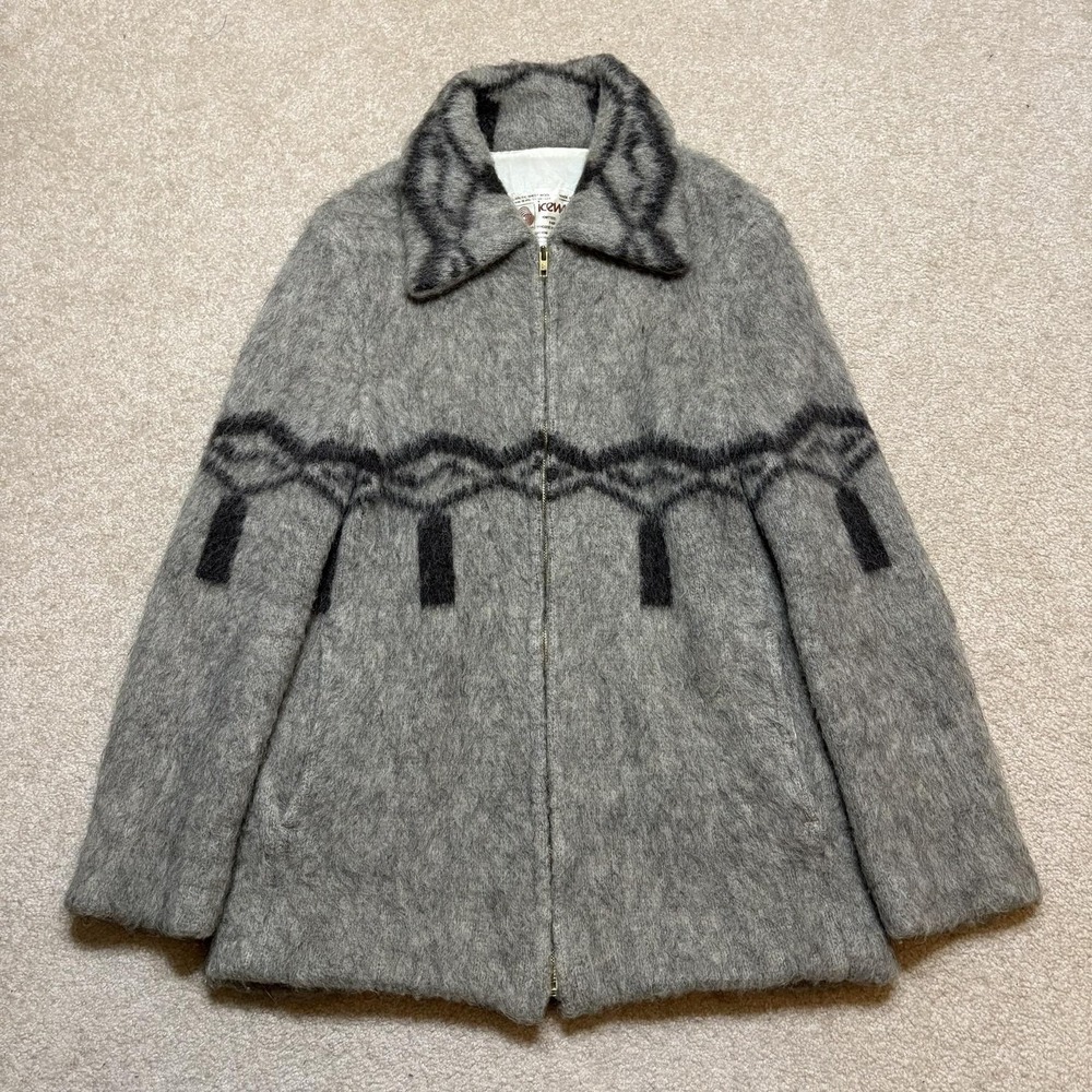 Vtg Icewool Coat Womens Large Gray Arctic Wool Zip Lined‎ Iceland Overcoat 70s